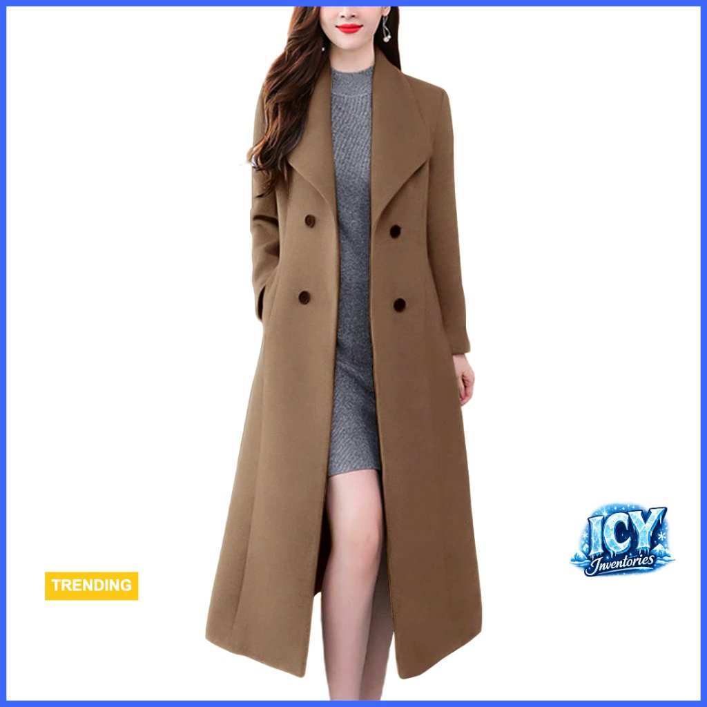Women's Maxi Wool Blend Pea Coat Shawl Collar Double Breasted Trench